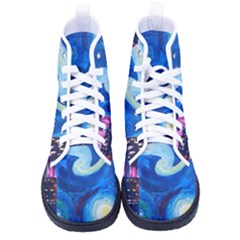 Starry Night In New York Van Gogh Manhattan Chrysler Building And Empire State Building Kid s High-top Canvas Sneakers by Sarkoni