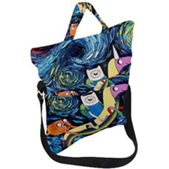 Cartoon Parody  Art Starry Night Van Gogh Fold Over Handle Tote Bag by Sarkoni