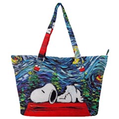 Dog Cartoon Vincent Van Gogh s Starry Night Parody Full Print Shoulder Bag by Sarkoni