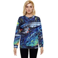 Spaceship Galaxy Parody Art Starry Night Hidden Pocket Sweatshirt by Sarkoni