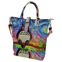 Cartoon Starry Night Art Van Gogh Parody Buckle Top Tote Bag by Sarkoni