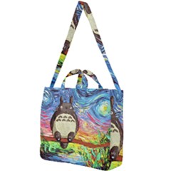 Cartoon Starry Night Art Van Gogh Parody Square Shoulder Tote Bag by Sarkoni