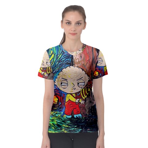 Cartoon Starry Night Vincent Van Gogh Women s Sport Mesh T-shirt by Sarkoni