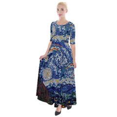 Mosaic Art Vincent Van Gogh s Starry Night Half Sleeves Maxi Dress by Sarkoni