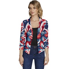 America Pattern Women s Casual 3/4 Sleeve Spring Jacket by Valentinaart
