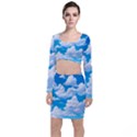 Sky Clouds Blue Cartoon Animated Top and Skirt Sets View1