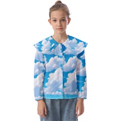 Sky Clouds Blue Cartoon Animated Kids  Peter Pan Collar Blouse by Bangk1t