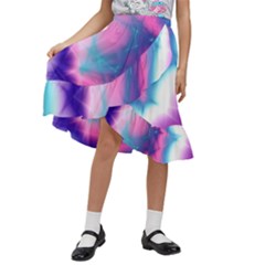 Geometry Abstract Pattern Hypercube Kids  Ruffle Flared Wrap Midi Skirt by Bangk1t