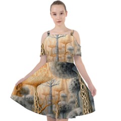Garden Mushrooms Tree Flower Cut Out Shoulders Chiffon Dress by Bangk1t