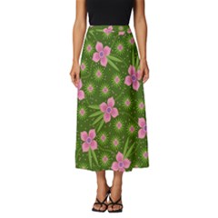 Pink Flower Background Pattern Classic Midi Chiffon Skirt by Ravend