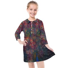 Peacock Feather Bird Kids  Quarter Sleeve Shirt Dress by Bedest