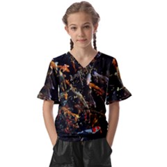 Shoal Of Koi Fish Water Underwater Kids  V-neck Horn Sleeve Blouse by Ndabl3x