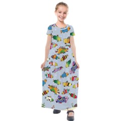 Fish Ocean Sea Water Diving Blue Kids  Short Sleeve Maxi Dress by Ndabl3x