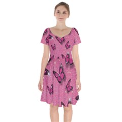 Pink Glitter Butterfly Short Sleeve Bardot Dress by Ndabl3x