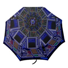 Blue Computer Monitor With Chair Game Digital Art Folding Umbrellas by Bedest