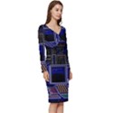 Blue Computer Monitor With Chair Game Digital Art Long Sleeve V-Neck Bodycon Dress  View3