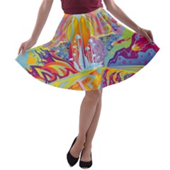 Multicolored Optical Illusion Painting Psychedelic Digital Art A-line Skater Skirt by Bedest