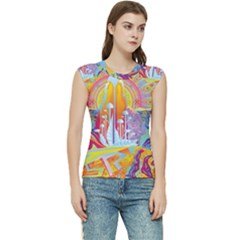 Multicolored Optical Illusion Painting Psychedelic Digital Art Women s Raglan Cap Sleeve T-shirt by Bedest