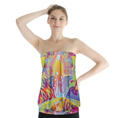 Multicolored Optical Illusion Painting Psychedelic Digital Art Strapless Top by Bedest