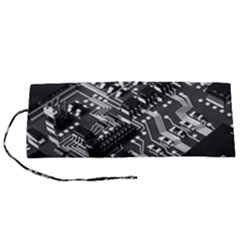 Black And Gray Circuit Board Computer Microchip Digital Art Roll Up Canvas Pencil Holder (s) by Bedest