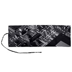 Black And Gray Circuit Board Computer Microchip Digital Art Roll Up Canvas Pencil Holder (m) by Bedest