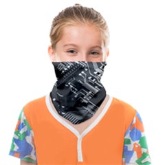 Black And Gray Circuit Board Computer Microchip Digital Art Face Covering Bandana (kids) by Bedest