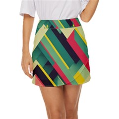 Abstract Geometric Design Pattern Mini Front Wrap Skirt by Bedest