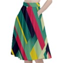 Abstract Geometric Design Pattern A-Line Full Circle Midi Skirt With Pocket View2