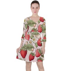 Strawberry Fruit Quarter Sleeve Ruffle Waist Dress by Bedest