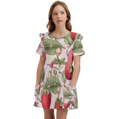 Strawberry Fruit Kids  Frilly Sleeves Pocket Dress by Bedest