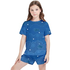 Sky Night Moon Clouds Crescent Kids  T-shirt And Sports Shorts Set by Proyonanggan