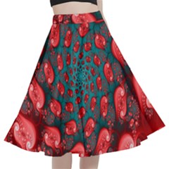 Fractal Red Spiral Abstract Art A-line Full Circle Midi Skirt With Pocket by Proyonanggan