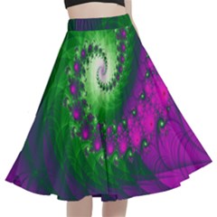 Fractal Spiral Purple Art Green Art A-line Full Circle Midi Skirt With Pocket by Proyonanggan