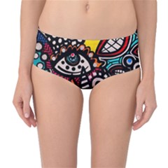 Multicolored Abstract Painting Colorful Mid-waist Bikini Bottoms by Grandong