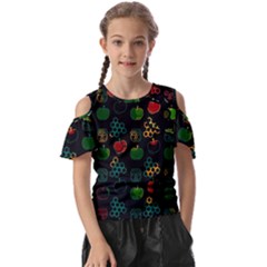 Apples Honey Honeycombs Pattern Kids  Butterfly Cutout T-shirt by Sarkoni