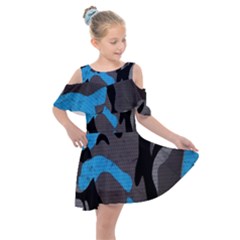 Blue, Abstract, Black, Desenho, Grey Shapes, Texture Kids  Shoulder Cutout Chiffon Dress by nateshop