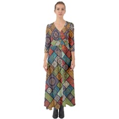 Mandala Pattern Abstract , Mandala, Pattern, Abstract Button Up Boho Maxi Dress by nateshop