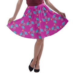 Winged Mutant Sketchy Cartoon Drawing Motif Pattern A-line Skater Skirt by dflcprintsclothing