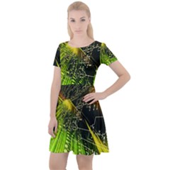 Machine Technology Circuit Electronic Computer Technics Detail Psychedelic Abstract Pattern Cap Sleeve Velour Dress  by Sarkoni