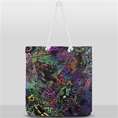 Trippy Dark Psychedelic Full Print Rope Handle Tote (large) by Sarkoni