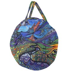 Psychedelic Landscape Giant Round Zipper Tote by Sarkoni
