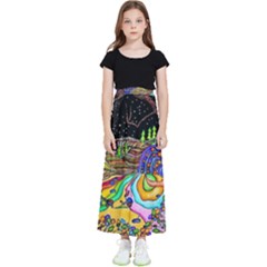 Nature Moon Psychedelic Painting Kids  Flared Maxi Skirt by Sarkoni
