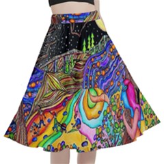 Nature Moon Psychedelic Painting A-line Full Circle Midi Skirt With Pocket by Sarkoni