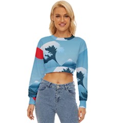 Minimalism Great Wave Off Kanagawa Lightweight Long Sleeve Sweatshirt by Sarkoni