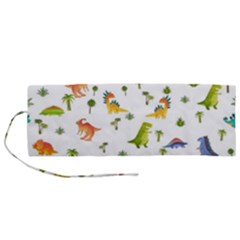 Baby Dino Seamless Pattern Roll Up Canvas Pencil Holder (m) by Sarkoni