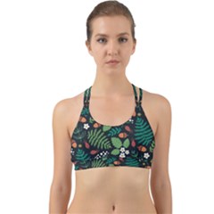 Pattern Forest Leaf Flower Motif Back Web Sports Bra by Sarkoni