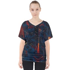 Architecture City Pixel Art V-neck Dolman Drape Top by Sarkoni