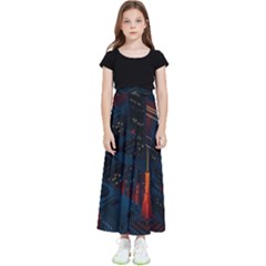 Architecture City Pixel Art Kids  Flared Maxi Skirt by Sarkoni