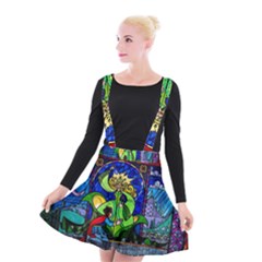Beauty And The Beast Stained Glass Rose Suspender Skater Skirt by Sarkoni
