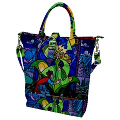 Beauty And The Beast Stained Glass Rose Buckle Top Tote Bag by Sarkoni